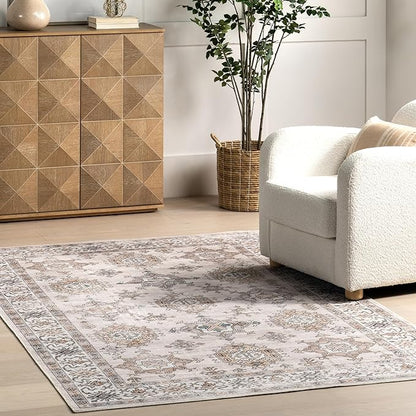 nuLOOM Finley Machine Washable Vintage Distressed Ultra Thin Accent Rug, 3' x 5', Ivory