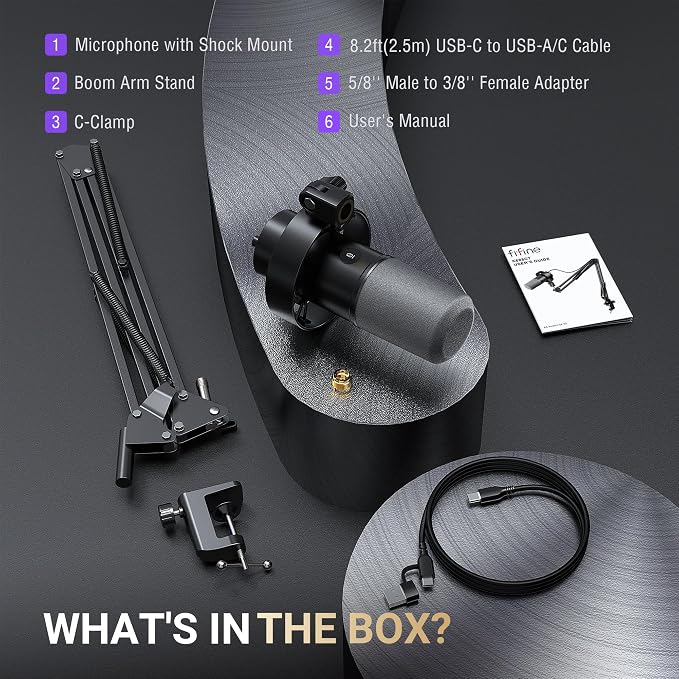 FIFINE AmpliTank K688CT Podcast Microphone Kit, USB/XLR Dynamic Vocal Mic | Streaming Mic with Boom Arm for PC/XLR Mixer, with Mute Button, Headphone Jack, Gain Knob, for Gaming Voice-Over Recording