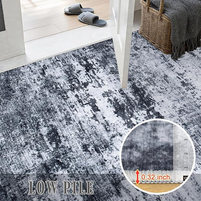 4x6 Area Rug Living Room Rug: Washable Modern Abstract Soft Thin Rug Indoor Floor No Slip Stain Resistant Carpet for Bedroom Dining Room Farmhouse Nursery Home Office - Black
