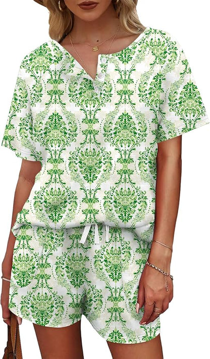 WIHOLL Two Piece Outfits for Women Lounge Sets Button Down Top and Shorts Set Sweatsuits with Pockets