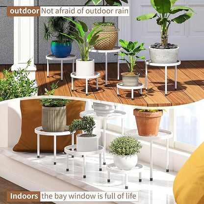Plant Stand Indoor Outdoor 5 Pack Heavy Duty Metal Stand Multiple Plants, Anti-Rust Iron Flower Pot Stand Decoration Racks Plant Pot Shelf for Living Room Garden Balcony (White)