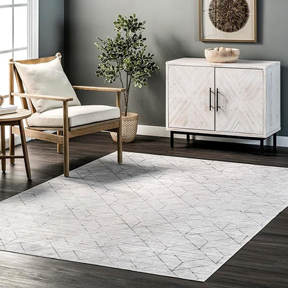 nuLOOM Regan Modern Geometric Machine Washable Ultra Thin Area Rug, 8x10, Light Grey