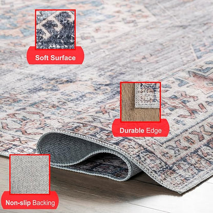 nuLOOM Drina Distressed Machine Washable Ultra Thin Area Rug, 4' x 6', Blue