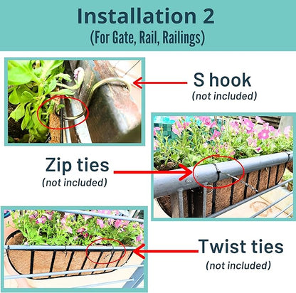 LaLaGreen Deck Railing Planter Boxes for Plants (24 Inch, 2 Pack) Black Metal Wall Planters for Outdoor Plants, Window Flower Box Deck Railings with Coco Liner, Fence Balcony Patio Porch Over Rail