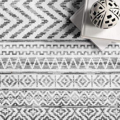nuLOOM Kira Machine Washable Tribal Geometric Ultra Thin Area Rug, 3x5, Grey