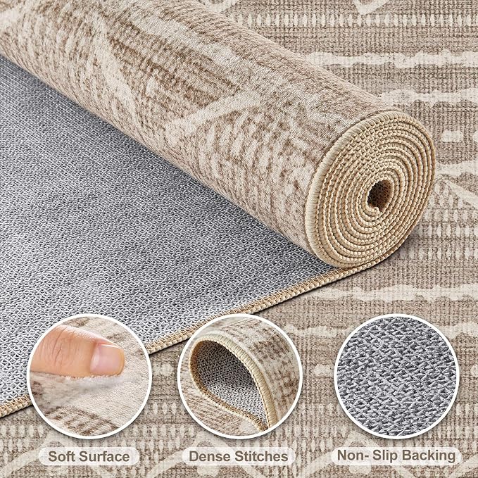 Nakagishi 12x15 Area Rug Living Room: Washable Boho Large Neutral Modern Soft Farmhouse Rugs Stain Resistant Indoor Floor Non-Slip Carpet for Bedroom Kids Playroom Office Dining Room- Dark Brown