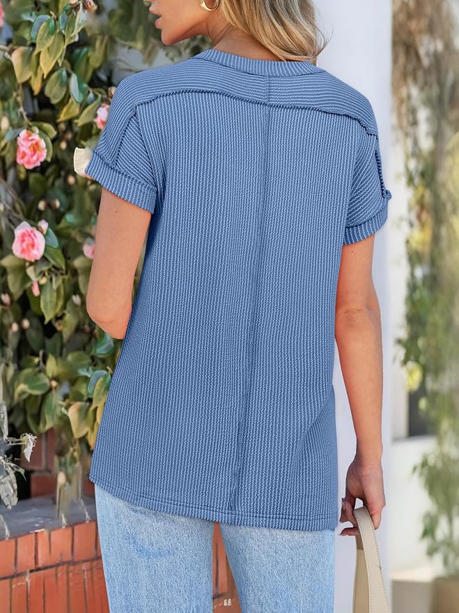 ANRABESS Womens Short Sleeve Crewneck Shirts Ribbed Knit High Low Hem T Shirt 2026 Summer Spring Casual Tops Trendy Clothes