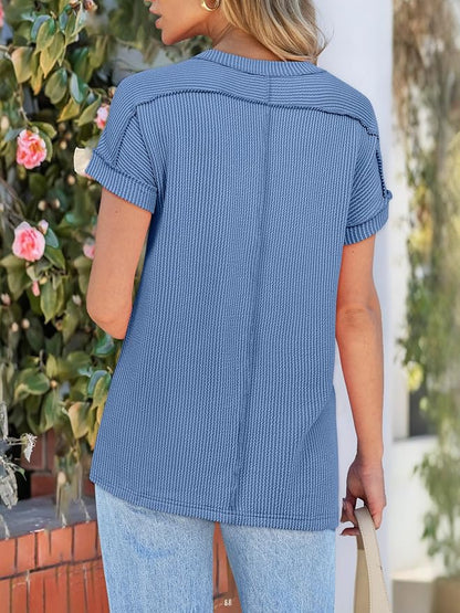 ANRABESS Womens Short Sleeve Crewneck Shirts Ribbed Knit High Low Hem T Shirt 2026 Summer Spring Casual Tops Trendy Clothes