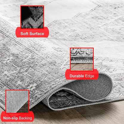 nuLOOM Gracie Distressed Medallion Machine Washable Ultra Thin Area Rug, 5x8, Grey
