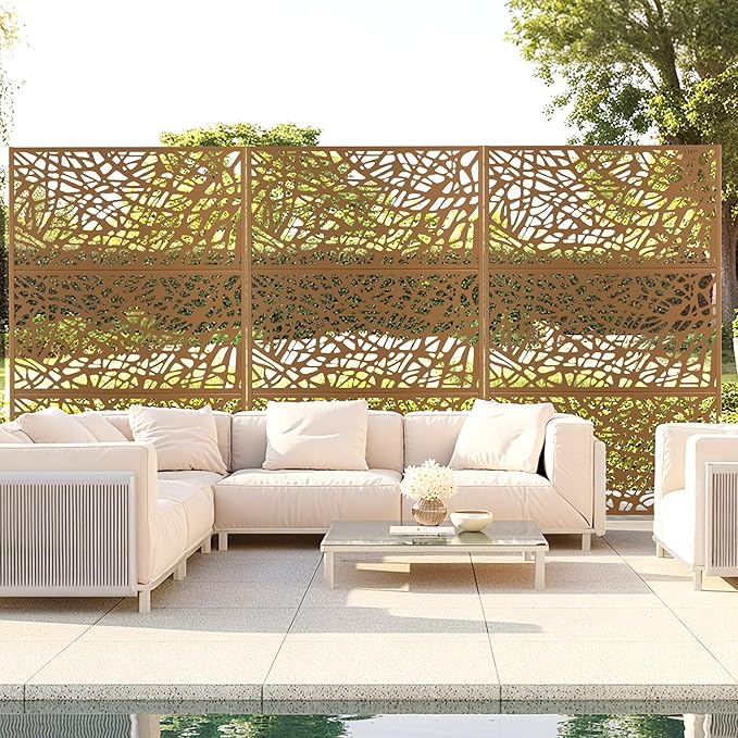 Outdoor Privacy Screen,72" H×47" W Metal Privacy Screen, Freestanding Privacy Fence Panels for Patio