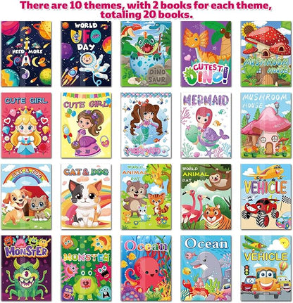 Elfew Small Coloring Books for Kids Ages 4-8, 3-5, 20 Pack Bulk | 5.1x6.7 Inches, Portable Mini Puzzle Books, Party Favor for Kids, School Goodie Bags Stuffers, Gifts for Boys Girls