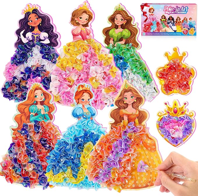 MDINGTD Poke Art Princess Craft Kits - DIY Magical Princesses, Mess-Free Creative Activity Arts and Crafts for Kids Ages 3-12, Birthday Christmas Gifts & Party Favors for Girls & Boys