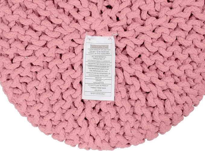 COTTON CRAFT Braided Round Pouf - Hand Knitted Cotton Cord Cable Dori Cylindrical Ottoman - Foot Stool - Floor Pouf - Footrest - Accent Seat - Living Room Bedroom Dorm Décor - 15 Round x 16 H - Pink