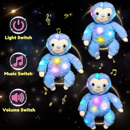 Hopearl LED Musical Plush Sloth Light up Stuffed Animal Three Toed Sloth Floppy Night Lights Glow in The Dark Birthday Festival for Kids Toddlers, Blue, 12.5''