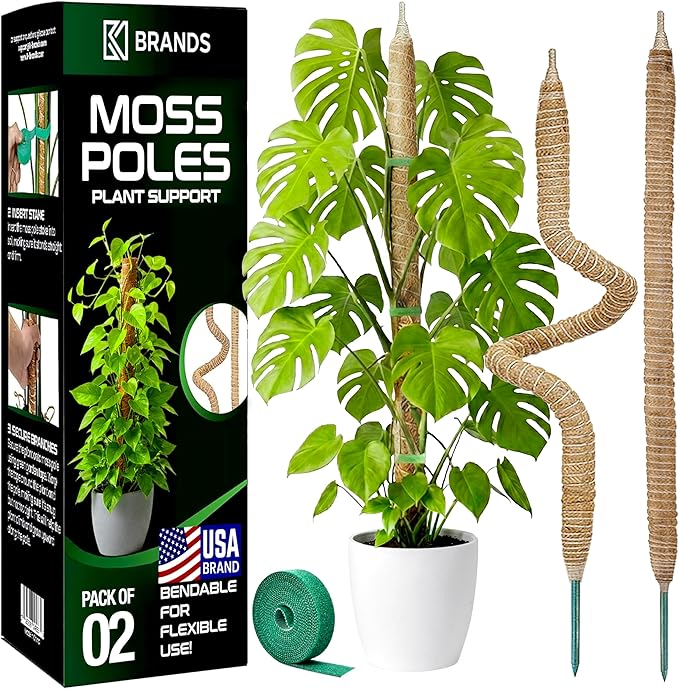 2 Pack 28'' Bendable Moss Pole Monstera Plant Support for Climbing Indoor Plants - Stakes for Potted Climbers - Tall Sticks Indoor Trellis for Houseplants - Accessories for Monstera Pot