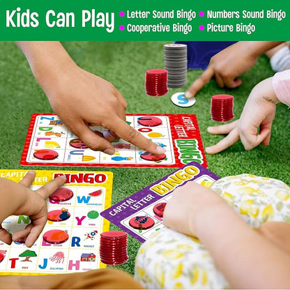SpriteGru Alphabet Bingo Game, Uppercase/Lowercase/Number Bingo Game ABC and 123 Bingo Board Game for Kindergarten and Preschool Kids 4-8, Perfect for Classroom & At Home