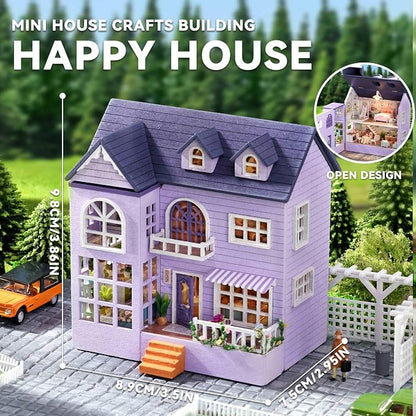 Flever Dollhouse Miniature DIY House Kit Creative Room with Furniture for Romantic Valentine's Gift (Happy House)