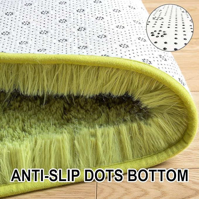 Merelax Soft Shaggy Rug for Kids Bedroom, Oval 2.6'x5.3' Green Plush Fluffy Carpets for Living Room, Furry Carpet for Teen Girls Room, Anti-skid Fuzzy Comfy Rug for Nursery Decor Cute Baby Play Mat