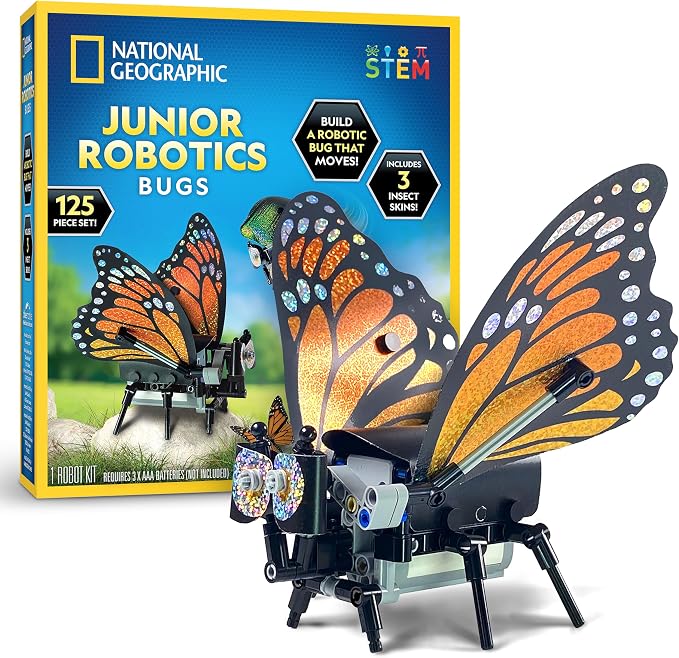 National Geographic Robotic Bug Engineering Science Kit for Kids | Build a Robot Insect, Flapping Wings, Butterfly, Ladybug, and Beetle Skins, Animatronic Engineering, STEM Activity
