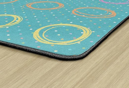 Flagship Carpets Smiley Circle Sampler Abstract Educational Area Rug for Kids Room Seating Décor, Children's Classroom, Play Carpet for Teaching and Playroom, Seats 20, 6' x 8'4", Blue & Multi