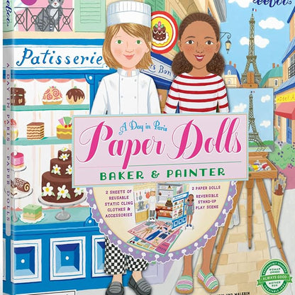 eeBoo Baker and Painter Paper Dolls Set - Reusable Dress-Up Play with Stand-Up Scene, Travel-Friendly Screen-Free Fun for Kids Ages 5 and up