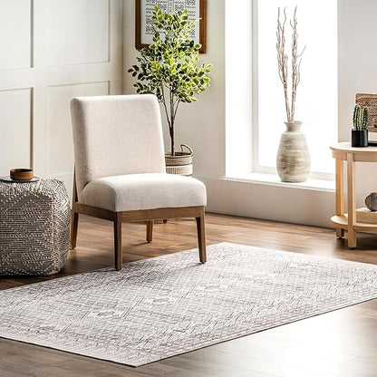 nuLOOM Hettie Transitional Tribal Machine Washable Ultra Thin Area Rug, 5' x 8', Light Grey
