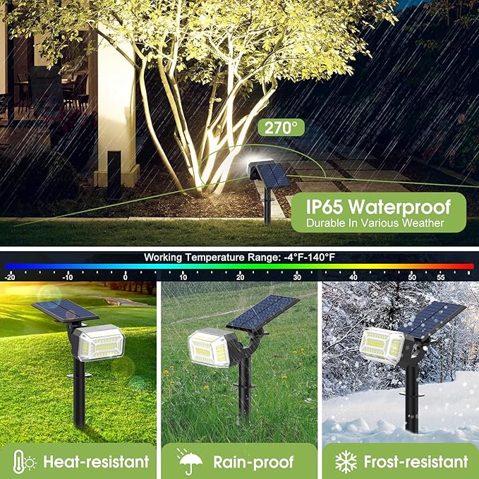 102 LED Solar Spot Lights Outdoor Waterproof IP65, Adjustable Landscape Spotlights, [8 Pack/4 Modes] Auto On/Off Solar Powered Flood Lights for Outside Yard Garden Wall Pathway (Cool White)