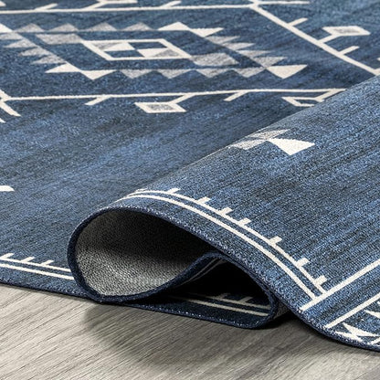 nuLOOM Evalyn Southwestern Machine Washable Ultra Thin Accent Rug, 3' x 5', Navy