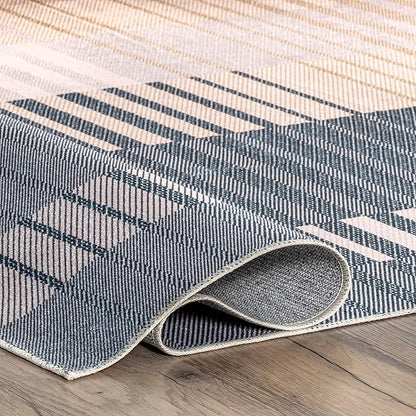 nuLOOM Lennie Modern Multi Striped Machine Washable Ultra Thin Runner Rug, 2' 6" x 8', Beige