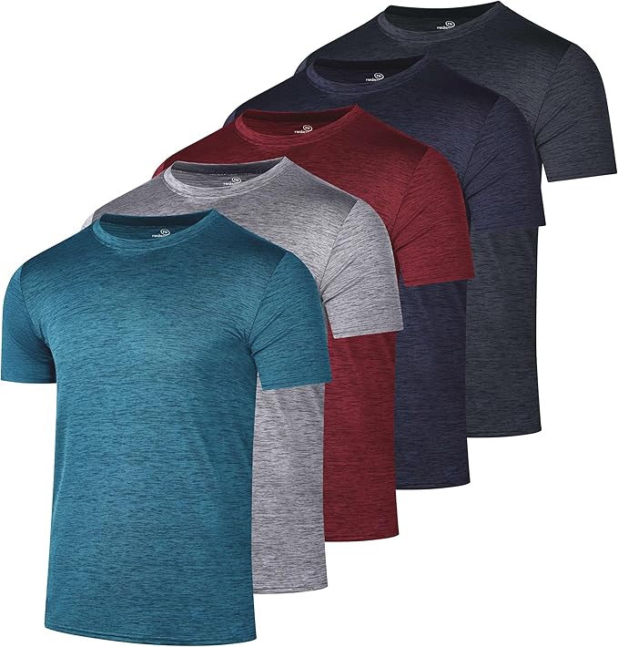 5 Pack Men's Dry Fit Short Sleeve T-Shirt Gym Workout Athletic Running Tee | Cooling, Moisture-Wicking, Crew Neck, Quick-Dry, Breathable, Active, Exercise, Fitness, Basketball, Cycling, Hiking, Tennis