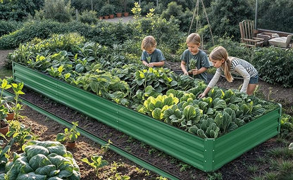 YITAHOME 144x48x12 in Galvanized Raised Garden Bed Kit, Large Metal Planter Box with Gloves, Safety Rubber & Support Rod, Outdoor Flower Bed for Plants Vegetables, Green