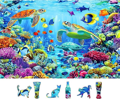 500 Piece Jigsaw Puzzles for Adults Ocean Reef Underwater Scene with Sea Turtles & Tropical Fish Puzzle for Seniors Family Challenging Puzzle with Letters on Back Perfect for Game Night (23"X15")