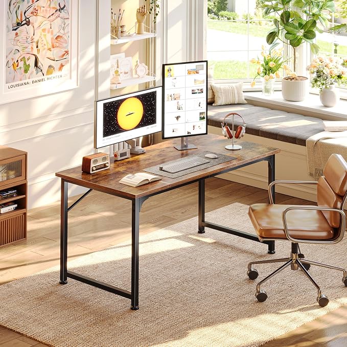 PRAISUN 40 Inch Computer Desk, Home Office Desk with Spacious Desktop, Rustic Brown