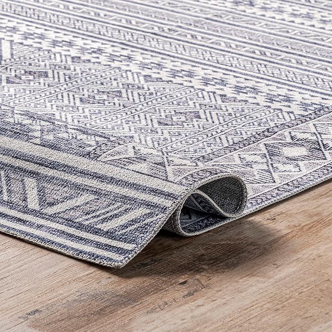 nuLOOM Jenine Southwestern Machine Washable Ultra Thin Area Rug, 4x6, Grey