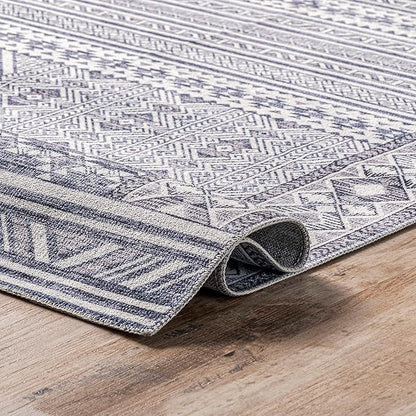 nuLOOM Jenine Southwestern Machine Washable Ultra Thin Area Rug, 4x6, Grey