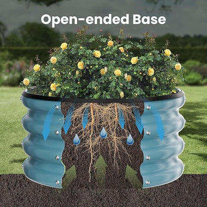 ZXZYHFTY Round Galvanized Raised Garden Bed kit,Blue Outdoor Garden Raised Planter Box, Round Large Metal Raised Garden Beds for Vegetable 2 * 2 * 1ft 2 Pcs