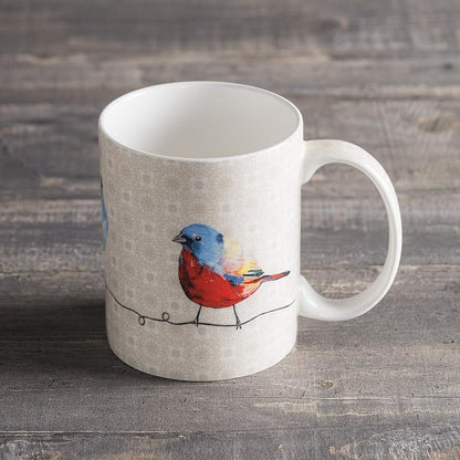 Maison d' Hermine Coffee Mug with Handles Tea Cups (12 Ounce, Pack of 1) | Fine Bone China Coffee Mugs for Hot Beverages Cappuccino Latte Home Restaurant Hotel Spring Summer -Birdies on Wire - Robin