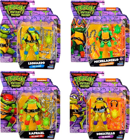 Teenage Mutant Ninja Turtles: Mutant Mayhem Basic Figure Turtle 4-Pack Bundle by Playmates Toys