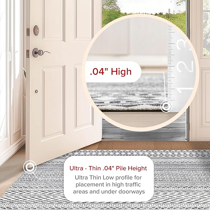 nuLOOM Kira Machine Washable Tribal Geometric Ultra Thin Area Rug, 3x5, Grey