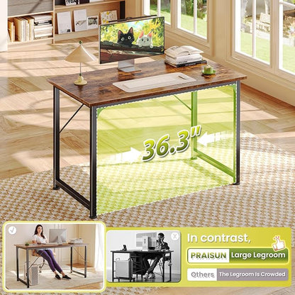 PRAISUN 40 Inch Computer Desk, Home Office Desk with Spacious Desktop, Rustic Brown