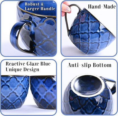 24 oz Large Coffee Mug, Ceramic Coffee Mugs with Handles, Set of 2, Blue | Coffee Mug for Hot Chocolate, Cappuccino, Soup, Oatmeal, Ramen, Microwave & Dishwasher Safe, Coffee Cups Large Soup Bowl
