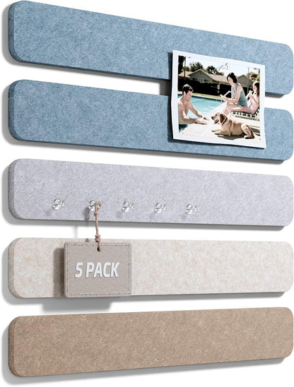 Fluxynara 13" x 2" Felt Wall Panels, Coastal | 5-Pack Cork Board Alternative with 35 Push Pins, Adhesive Mounting for Bedroom Door or Home Office
