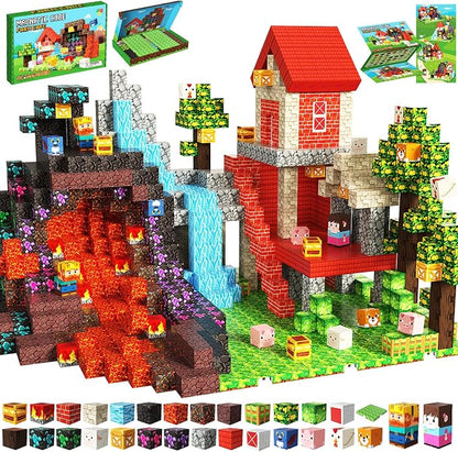 150 PCS Magnetic Blocks, Magnetic Building Blocks Cubes, Farm Magnet Toys for Kids Ages 3+, Magnet Blocks with 4 Bottom Plate for Boys, STEM Toys & Ideal Christmas Birthday Gift