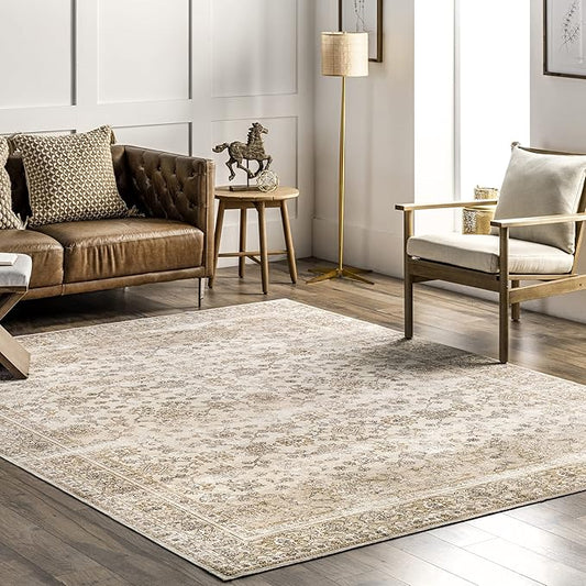 nuLOOM Deadra Medallion 6x9 Machine Washable Area Rug for Living Room Bedroom Dining Room Kitchen, Beige/Ivory
