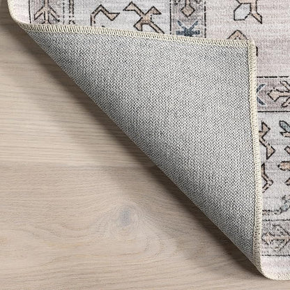nuLOOM Finley Machine Washable Vintage Distressed Ultra Thin Accent Rug, 3' x 5', Ivory