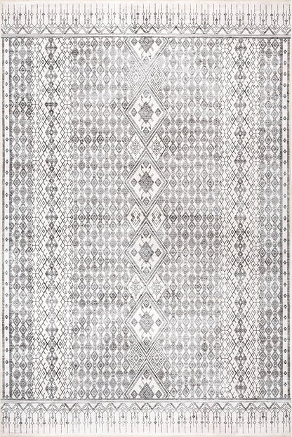nuLOOM Hettie Transitional Tribal Machine Washable Ultra Thin Area Rug, 8' x 10', Light Grey