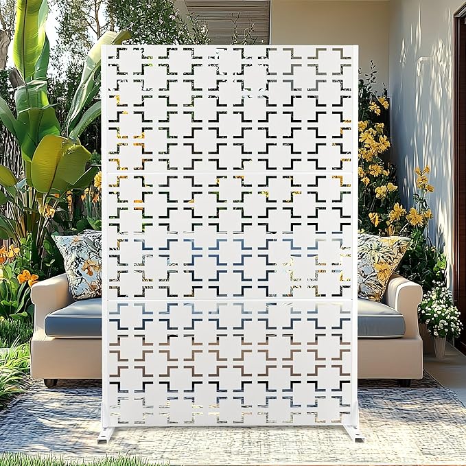 Outdoor Privacy Screen,72" H×47" W Metal Privacy Screen, Freestanding Privacy Fence Panels for Patio