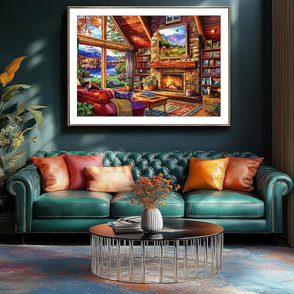 Cabin Living Room 500 Piece Jigsaw Puzzles for Adults Autumn Mountain Lake View Puzzle with Letters on Back Perfect for Game Night Scenic Landscape Puzzle Home Decor & Relaxing Gift- 23x15 Inch