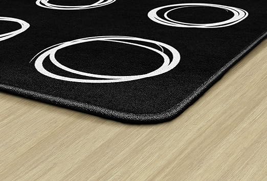 Flagship Carpets Circle Sampler Abstract Educational Area Rug for Kids Room or Childrens Classroom Carpet, Playroom or Home Learning, 7'6" x 12', Black