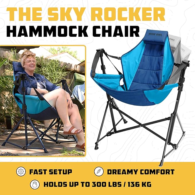 Wise Owl Outfitters Hammock Chair for Adults – Comfortable Portable Folding Rocking Camping Chair with Carry Bag – Great for Lawn, Campsite & Outdoors